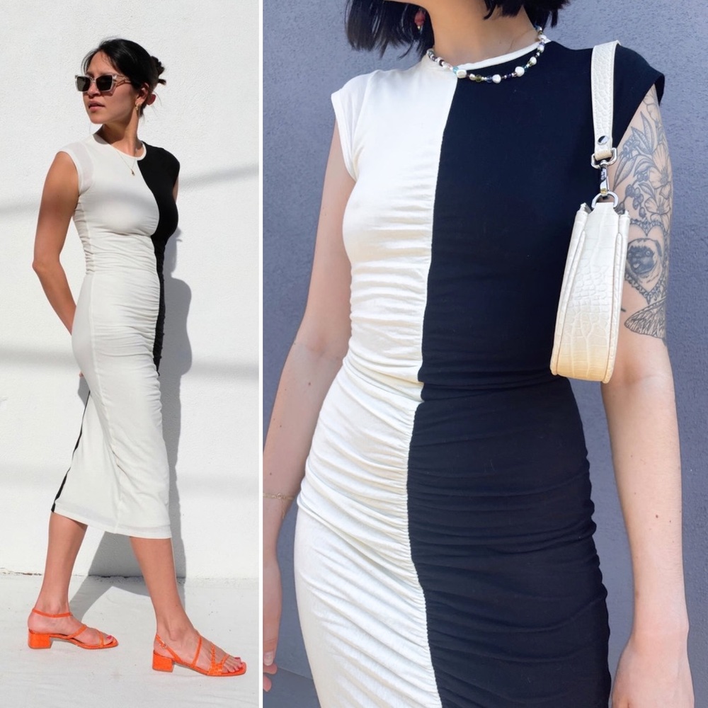 EUC Paloma Wool Dress Domino Balance Color Block Black & White Midi Medium